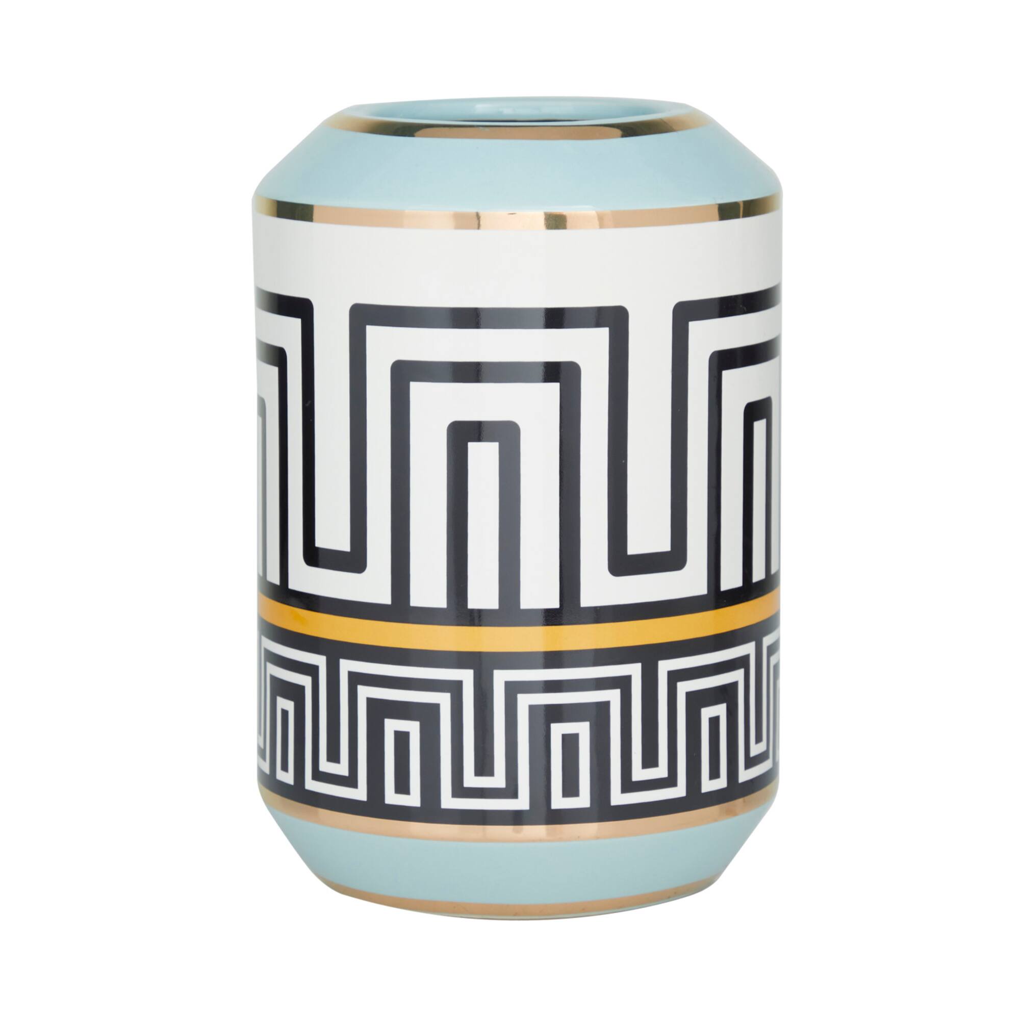 Teal Stoneware Modern Vase, 9" x 6" x 6"